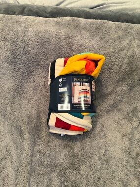 NWT Pendleton Striped Multi-Color Reversible Throw - Yellow, Red, Teal, Cream